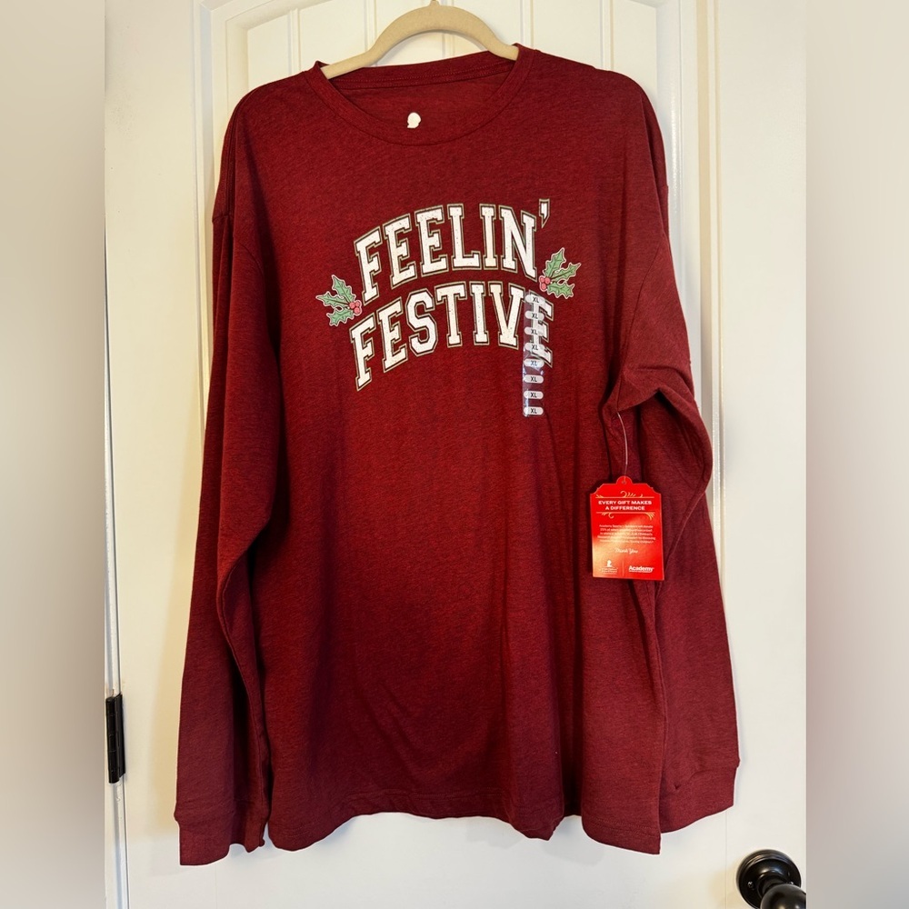 Feelin' Festive Long Sleeve Graphic Tee - Burgundy